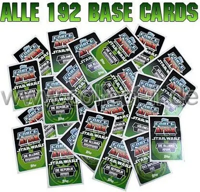 A collection of Star Wars trading cards.
