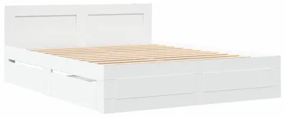 Produktbild von Bettrahmen mit Kopfteil 2 pcs Weiß 150 x 200 cm Holzwerkstoff