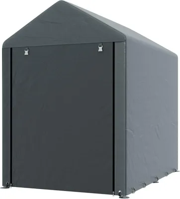 Produktbild von Gartenschuppen Lagerzelt 120x179x165 cm - Wetterfester Fahrradunterstand & Gerätehaus aus verzinktem Stahl - Robuster Motorradschuppen mit UV-Schutz-Plane, Dunkelgrau