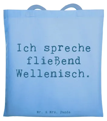 Produktbild von Mr. & Mrs. Panda Tote Bag Spruch Fließend Surfen - Sky Blue - Geschenk, Teamsport, Abenteuer, Ozean, Geduld, festival tasche, Jutebeutel, Sportler, Surf-Sprüche, Wellen