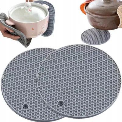 Produktbild von Silikon Topfuntersetzer 2er-Set Hitzebeständig Ø 14 cm Grau