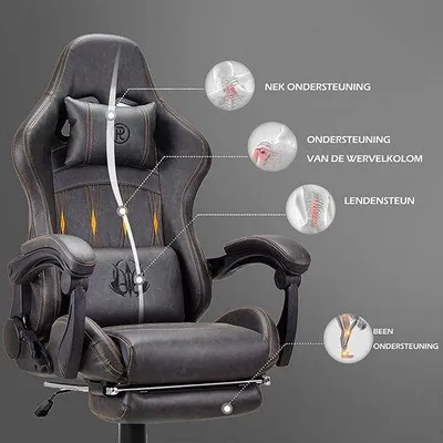 Productafbeelding van Gamingstoel, kantoel, 52D x 69,8B x 136H cm, duurzaam, verstelbaar, met uitschuifbare lendensteun