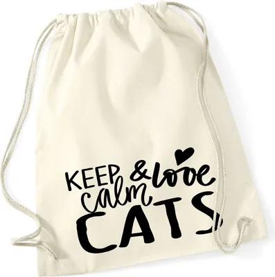 Produktbild von Huuraa Turnbeutel Keep calm and love Cats 12 Liter Natural Baumwolle Rucksack Geschenkidee