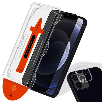 Produktbild von 1-Pack iPhone 12 Privacy Displayschutzfolie & 1-Pack Kameraschutz - Gehärtetes Glas | [Automatische Installation] - Blasenfrei