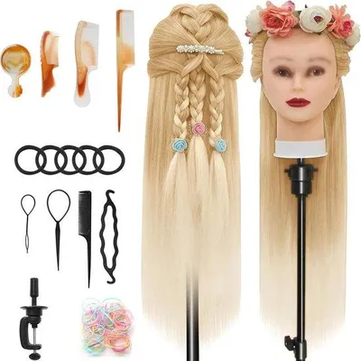 Produktbild von Übungskopf für Friseure – zum Üben von Frisuren – 100% synthetisches Haar – 66-71 cm – Braun
