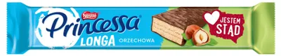 Zdjęcie produktu dla Princessa Longa Wafel Przekładany Kremem Orzechowym Oblany Mleczną Czekoladą 40 G