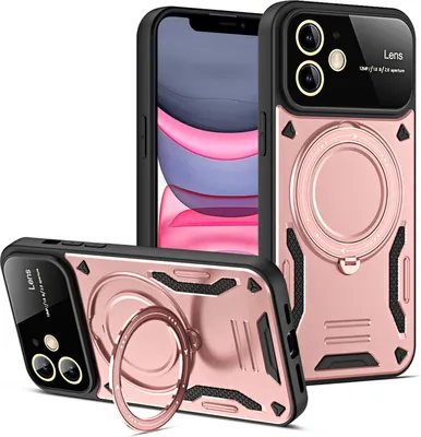 Produktbild von Rüstung Handyhülle für iPhone 11 Dual-Layer Magnetisches Ringhalter Ständer Hülle Roségold