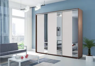 Produktbild von Dreitüriger Kleiderschrank mit Spiegel 278 cm MARCO – schoko/weiß