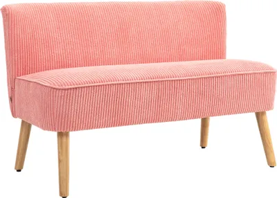 Zdjęcie produktu dla Sofa dwuosobowa HOMCOM, mała sofa dwuosobowa z wykończeniem w stylu sztruksowym, nowoczesna tapicerowana sofa do salonu, sypialni, małej przestrzeni, różowa, 117 x 56,5 x 77 cm