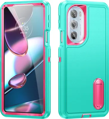 Produktbild von Hülle für Motorola Edge 30 Pro / Edge + 2022 Hybrid Dreilagige Robust Stoßfest Schwerlast Schutzhülle mit Ständer Türkis