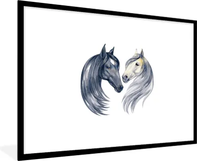 Produktbild von MuchoWow® MuchoWow® Gerahmtes Poster Pferde - Aquarell - Mähnen - Mädchen - Kinder - Mädchen 90x60 cm - Poster mit zchwarzem Bilderrahmen - Wanddekoration - Fotos
