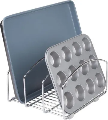 Image de Rangement de cuisine pour planches à découper et plaques de cuisson, 20,32 cm, chrome, acier, 21,3 x 25,2 x 14,1 cm