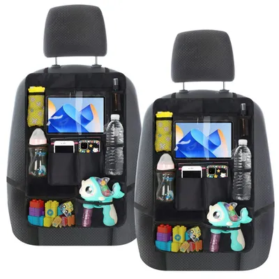 Productafbeelding van Auto-organizer, set van 2, rugleuningbeschermers voor kinderen, Oxford-materiaal, zwart, met 10 vakken
