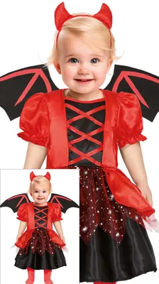 Immagine prodotto di Costume da demone di Halloween per bambino con ali e fascia nera rossa per piccoli fan spaventosi Diavolo carino travestimento bambino Halloween, taglia: 86/92 Colore: Rosso