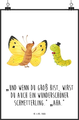 Produktbild von Mr. & Mrs. Panda Bild Raupe Schmetterling DIN A0 - Weiß - Geschenk, Hut, Zitronenfalter, Wandbild, Entwicklung, wanddeko, drucke, Lustige Sprüche, Kunstdruck, Plakat