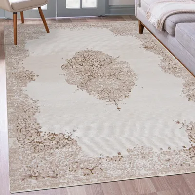 Image de Tapis Mazovia Beige Moderne Vintage - Salon, Chambre à coucher, Salle à manger, Bureau - Non tissé - Rectangle - Élégant - 120x170 cm