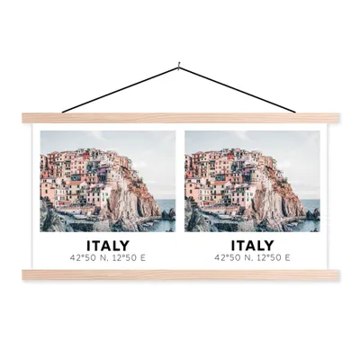 Produktbild von MuchoWow® Textilposter Italien - Häuser - Berg 120x60 cm mit holzfarbenen Rahmen - Klemmleiste