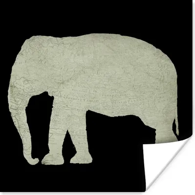 Produktbild von MuchoWow® Poster Elefant - Karte - Vintage 75x75 cm - Wand Dekoration