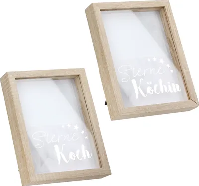 Produktbild von Gilde Fotorahmen, rechteckig, "Sternekoch/Sterneköchin", Schriftzug, MDF, naturfarben, VE 4, 2fach sortiert, L. 3,5 cm, B. 19,5 cm, H. 24,5 cm