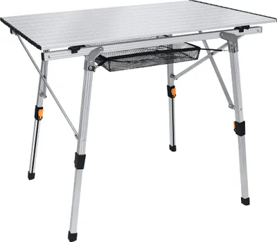 Image de JOIEYOU Table de camping pliante 90x51,5 cm Table de camping pliante Réglable en hauteur Table de camping en aluminium Table de jardin pliante avec sac de transport pour le jardin en plein air, Argent