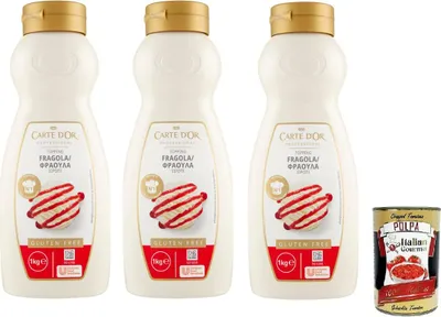 Produktbild von 3x Carte d’Or Topping Fragola,Süße Sauce mit Erdbeergeschmack zur Dekoration von Kuchen und Eiscreme 1Kg + Italian Gourmet Polpa di Pomodoro 400g Dose