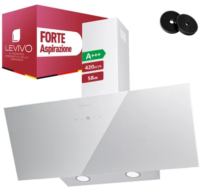Immagine prodotto di LEVIVO A+++ Cappa Aspirante 80 cm con 420 m³/h, 2 Filtri a Carboni Attivi, 1 Filtro Antigrasso, 3 Velocità e Booster, 2 Luci LED I Cappa Cucina 60 cm con Funzione Riciclaggio o Evacuazione, Bianco
