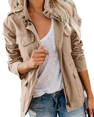 Produktbild von Damen-Outdoorjacke im Militärstil mit Reißverschluss und Druckknöpfen,Größe:S