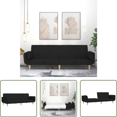 Image de The Living Store Canapé-lit 2 places avec 2 coussins Noir Tissu