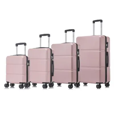 Produktbild von Suitcase Set, Rollkoffer Handgepäck, Kofferset, mit 4 Rollen 360°, Hartschalenreise Zahlenschloss, Weicher Gummigriff (4er Set, S,M,L&XL, Roségold)