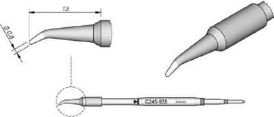 Obrázek produktu pro JBC pájecí hrot řady C245, kulatý tvar, C245935/Ø 0,8 mm, zahnutý C245935