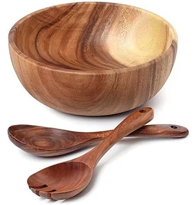 Image de Saladier en bois - Bol en bois d'acacia pour salades et fruits