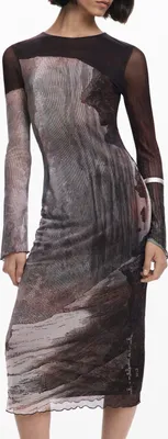 Produktbild von Stylisches Damen Maxikleid in Braun mit Rundhals und langen Ärmeln