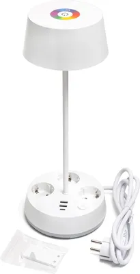 Produktbild von Aigostar Schreibtischlampe mit Stecker und Steckdosen, USB- und Typ-C-Ausgang, Touch-Tischlampe, 3 Farbtemperaturen + RGB, Weiß
