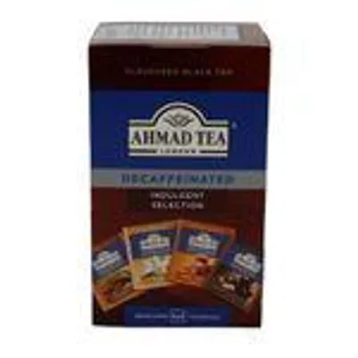 Produktbild von Schwarztee Ahmad Tea | Decaffeinated Indulgent Selection | Koffeinfreie Auswahl aromatisierter Schwarztees | 4 Sorten à 5 Teebeutel