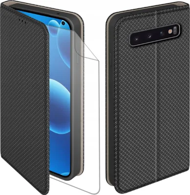 Zdjęcie produktu dla Etui z klapką do Samsung Galaxy S10 Zamykane Czarne Futerał + Folia