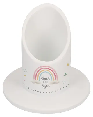 Porzellan-Kerzenhalter Regenbogenmotiv, für Kerzen bis Ø 4 cm, weiß