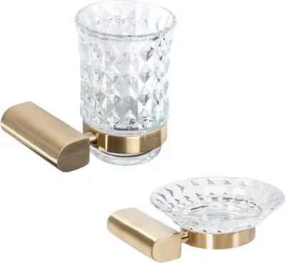 Produktbild von Seifenhalter Und Becherhalter Set Kristall Seifenschale Zahnputzbecher Gold