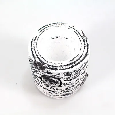 Produktbild von Teelichthalter Birkenoptik weiß Ø8cm H9cm Holzstruktur Ton Ast künstlich