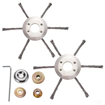 Produktbild von 2-teiliger Stahl-Fadentrimmerkopf, 230 mm geknotetes Schneidmesser, universeller Ersatz für Rasenmäher, mit Befestigungsschrauben