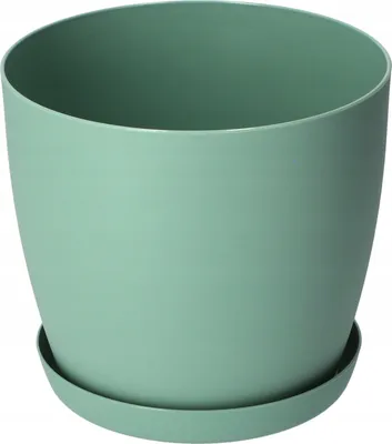 A mint green plant pot with a matching saucer, isolated on a white background.