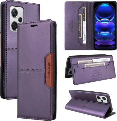 Produktbild von Handyhülle für Xiaomi Redmi Note 12 Pro+ Hülle, Leder Flip Wallet Kartenfach Stand Schutzhülle Lila