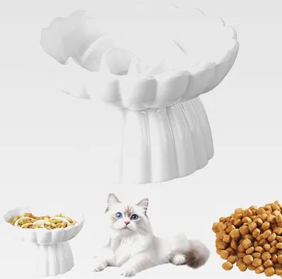 Produktbild von Anti Schling Napf Katze, Futternapf Katze, Katzennapf, Slow Feeder Katze, Anti Schling Katzennapf Erhöht für Katzen und Kleine Hunde, rutschfest, Einfach zu Reinigen, Weiß