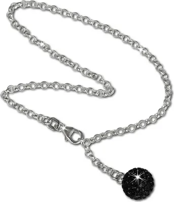 Produktbild von SilberDream 25cm Fußkette Damen schwarz glitzer Kugel Echt Silber D2SDF010S