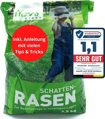 Produktbild von Premium Schattenrasen Rasensamen schnellkeimend 2,5 kg = 75m² | dürreresistent, robust, tiefgrün