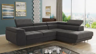 Produktbild von Ecksofa Caris mit Schlaffunktion und einstellbare Kopfstützen, Wohnlandschaft, Couchgarnitur, Bettkasten, Sofagarnitur, Couch, Sofa (Grau (Kronos 22), Ecksofa Rechts)