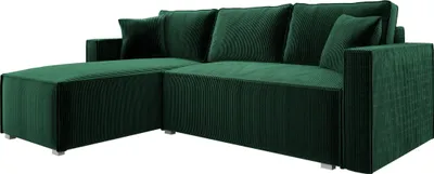 Produktbild von Ecksofa mit Schlaffunktion und Bettkasten NOEMI 145x235 cm, Eckcouch Cord Grün, Sofa L-Form, Universal Ottomane, Couch mit Wellenfeder - PS 14