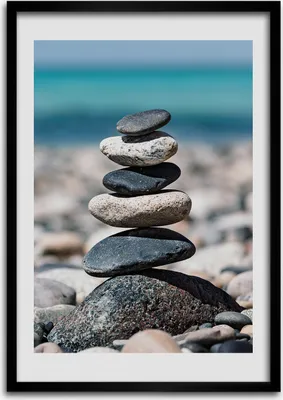 Produktbild von Bild - Bilderrahmen - 50 cm x 70 cm - MDF - Rahmen - Wandkunst Ein Kiesstrand