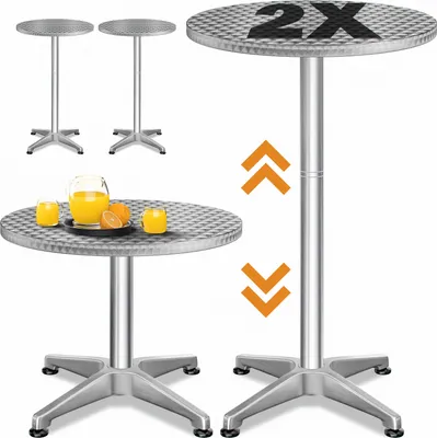 Image de CASARIA® Table Basse 2 en 1 - Set de 2 Tables à Manger Ajustables, Aluminium et Acier Inoxydable, Plateau Rond 60 cm, Hauteur 70-115 cm, Intérieur/Extérieur, Stable et Polyvalente