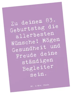 Produktbild von Mr. & Mrs. Panda Postkarte Spruch 83. Geburtstag Glückwünsche - Lavendeltraum - Geschenk, Postkarten, Ansichtskarte, Fotokarte, Ansichtskarten, bildkarte, Glückwunsch