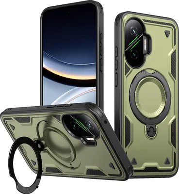 Image de Étui double couche pour Xiaomi Poco F7/Redmi Turbo 4 Pro, étui de protection magnétique avec anneau et support Vert